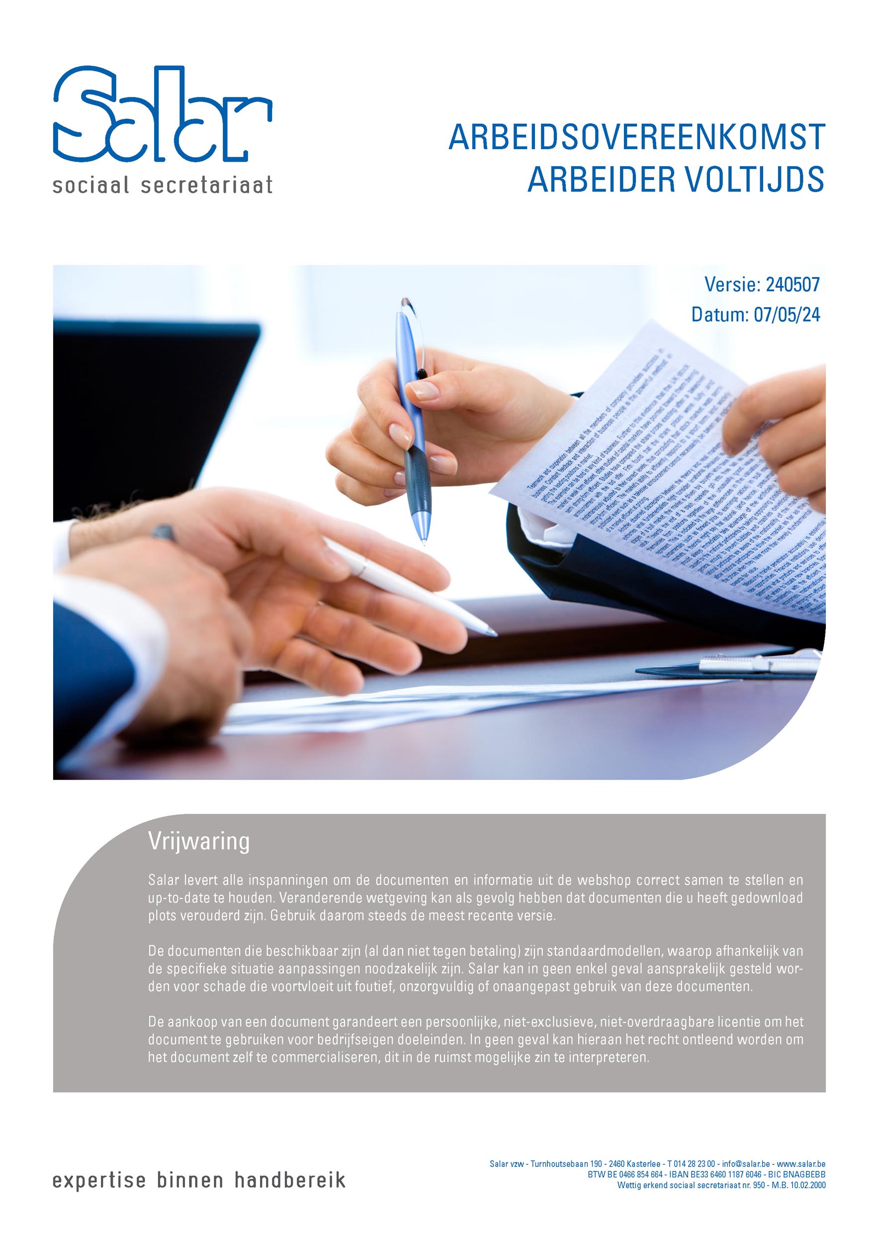 Arbeidsovereenkomst arbeider voltijds